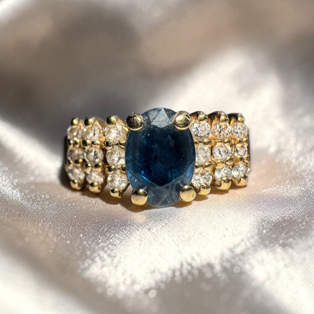 Vintage Effy 14K Gold Blue Sapphire Diamond Ring | Natural Sapphire Ring |Size 5 - Picture 2 of 16